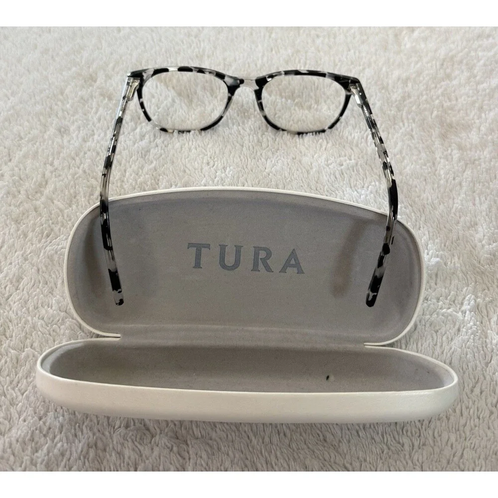 ⁠Tura Eyeglasses Frames 3JX1218 Black White Tortoise Square 49-18-135 With Case